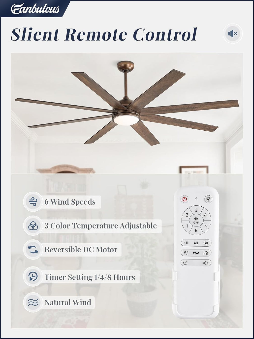 72" Ceiling Fan with LED Light and Remote - Antique Bronze