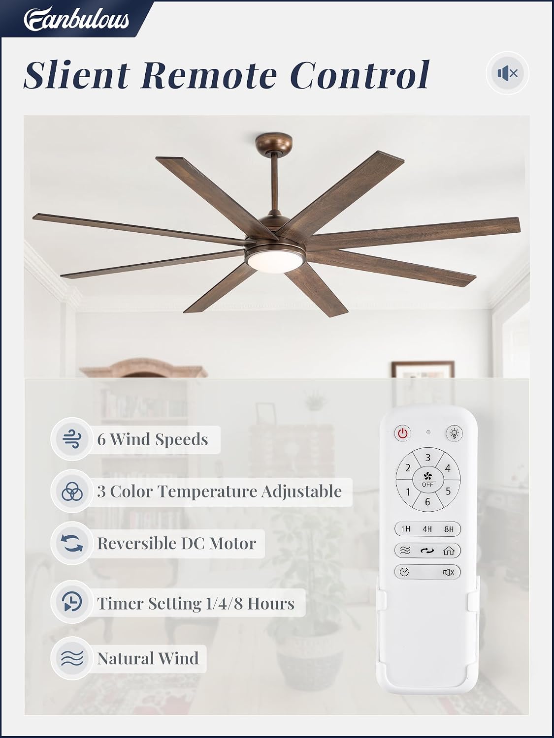 72" Ceiling Fan with LED Light and Remote - Antique Bronze
