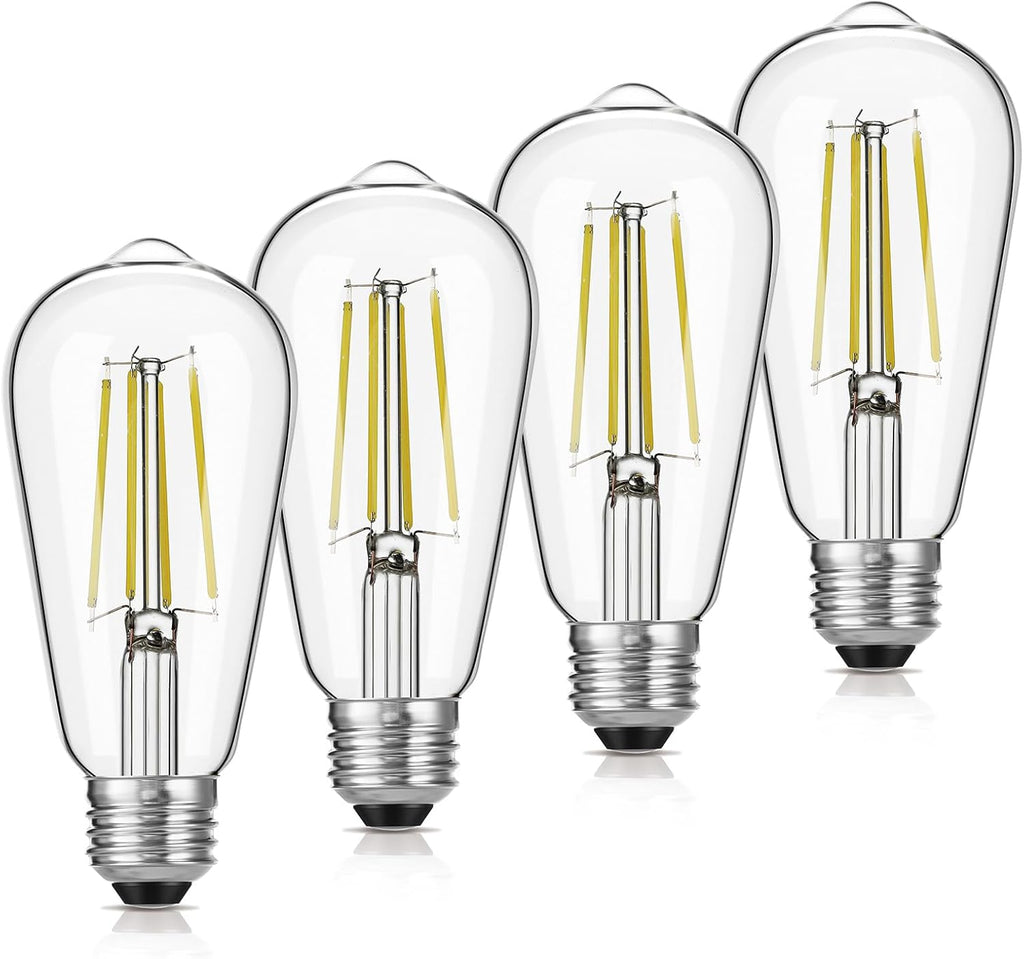 ST19 Vintage LED Edison Bulbs, 60W Eq, Dimmable, Daylight 5000K, 4-Pack