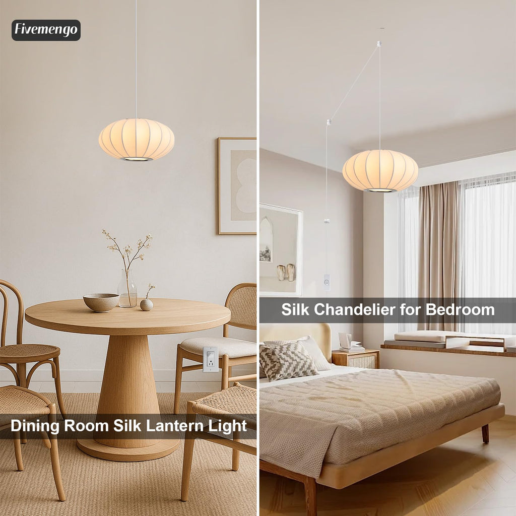Inspired Nelson Style 11.8in Plug in Lantern Pendant Light, Small White Imitation Silk Pendant Light Wabi Sabi Saucer Japanese Bubble