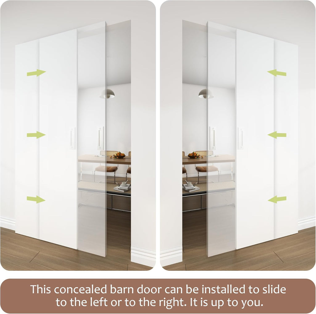 30"x84" Flush Solid Core White Primed Concealed Sliding Hidden Barn Door with Soft Close Installation Hardware and Double Sided Pulls Included