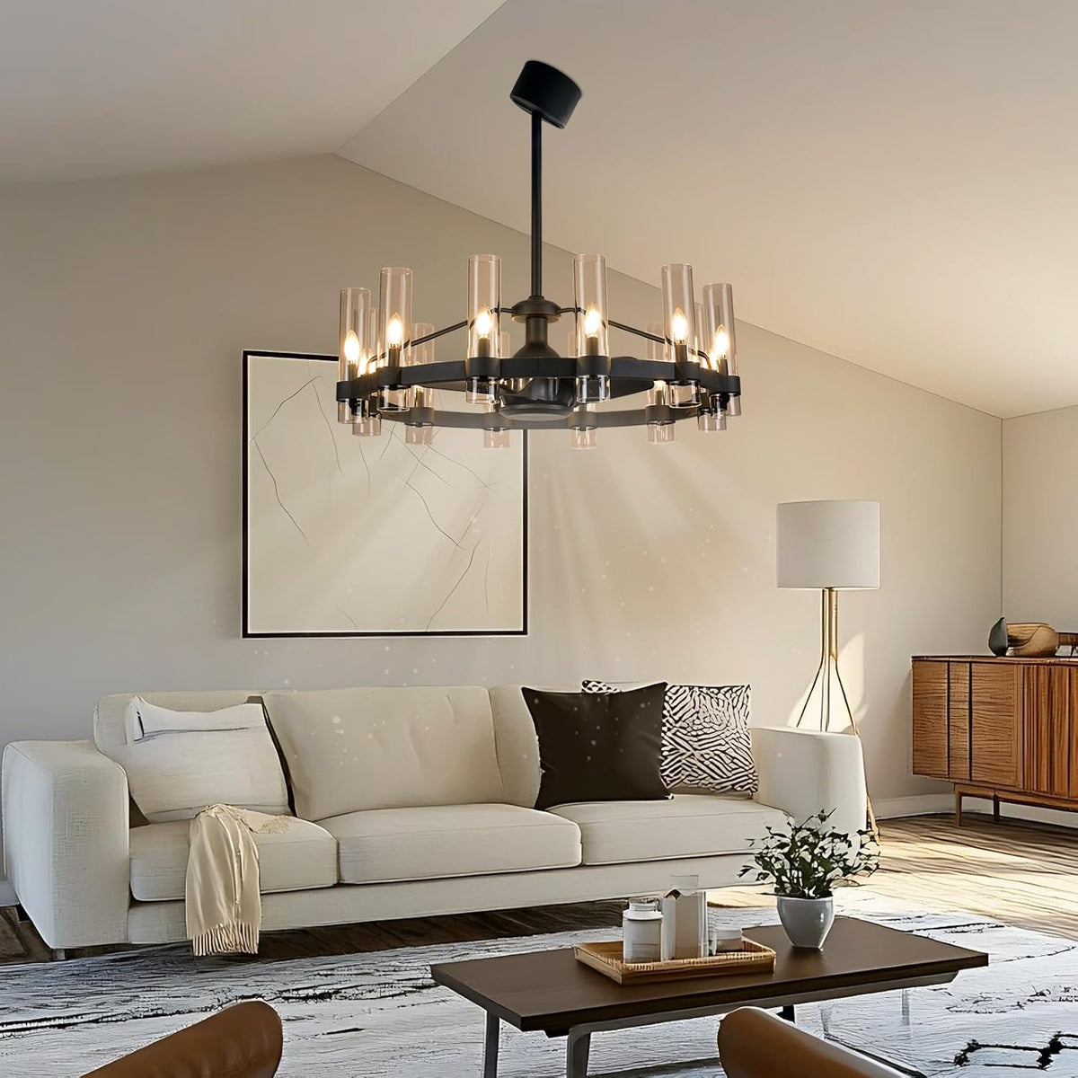 38" Black Chandelier Ceiling Fan with Light & Remote