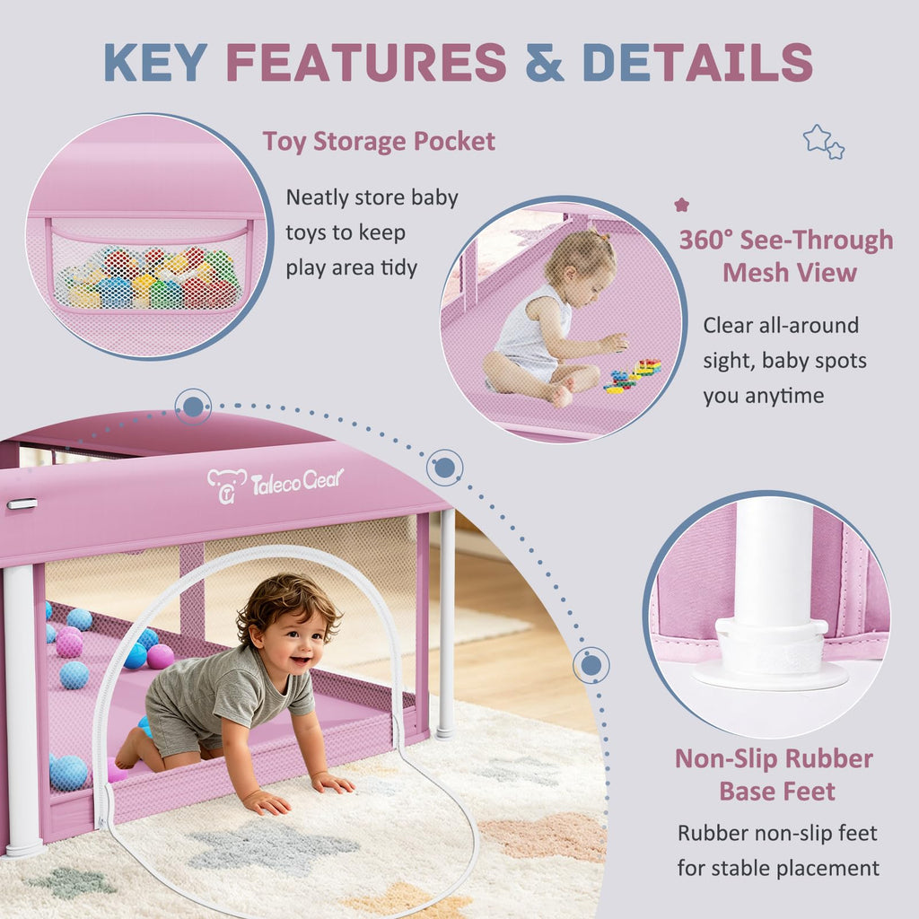 Foldable Baby Playpen with Mat, 50"×71" F oldable P laypen for Babies and Toddlers, Indoor & Outdoor Kids Safety Play