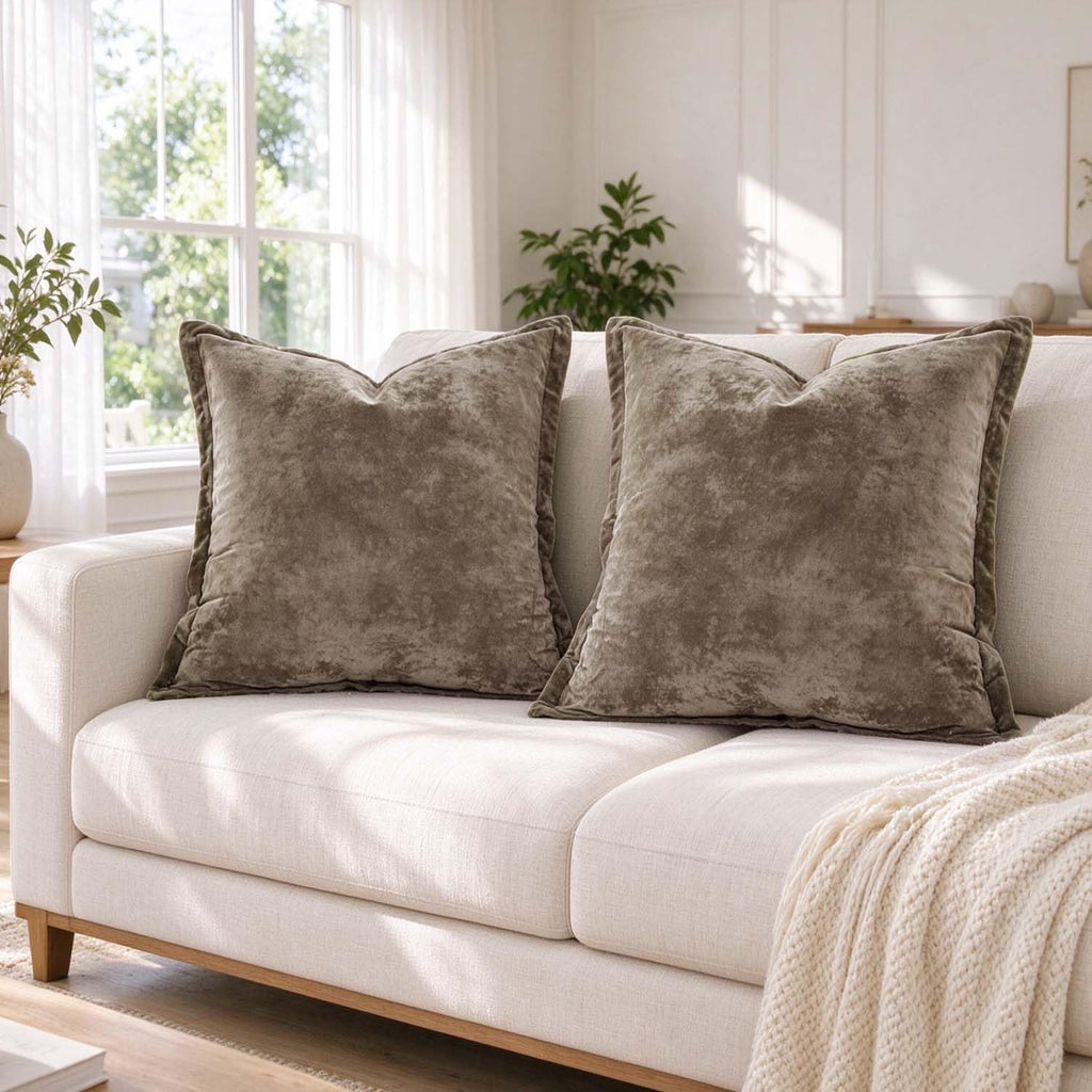 Greek Velvet Euro Sham Covers Set of 2 26x26 Luxury Soft Solid Pillow Covers Bedroom Yard, Brown