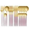24-Piece Gold and Pink Flatware Set, Stainless Steel Cutlery Set for 6, Includes Knives, Forks, Spoons, Modern Home