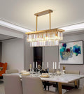 8-Light Gold Rectangular Raindrop Crystal Chandelier, Linear Light for Dining