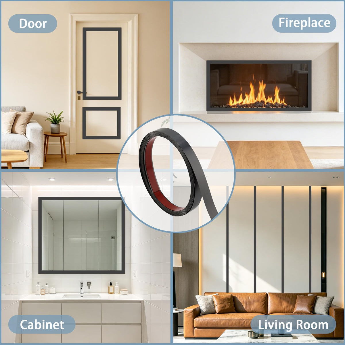 Brushed Black Metalized Finish Molding Trim, Peel and Stick Strip for Mirror Frame, Wall, Fireplace and Home DIY
