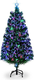 6ft Pre-lit Fiber Optic Artificial Christmas Tree w/Multicolor LED Lights, Snowflakes & Top Star, Lighted Xmas Tree