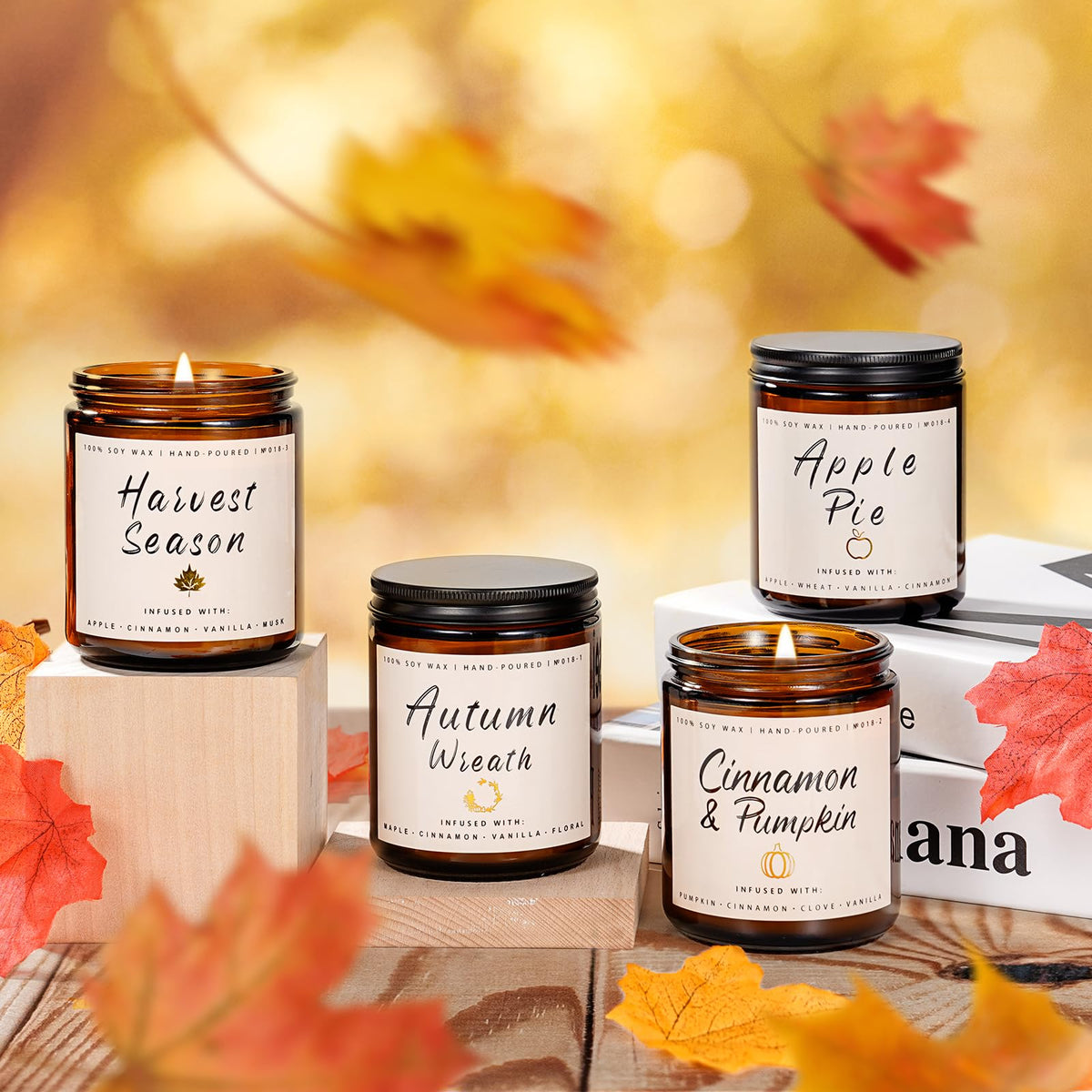 Fall Candle Set | 4 Pack Scented Candles - Candle Gifts for Women Men, Soy Candles Home Scented | Autumn Fragrance of
