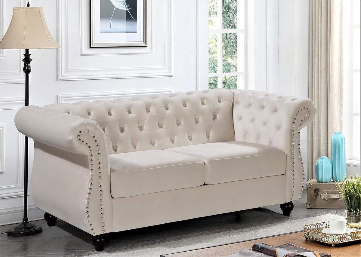 Feinstein Modern Chesterfield Couches with Nailheads, Diamond Tufting & Durable Metal Frame, Chair, Loveseat & Sofa
