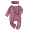 Baby Girl Fall Winter Outfits - Knit Jumpsuit Ruffle Romper Coming Home Outfit (mitten cuff Jumpsuit Purple)