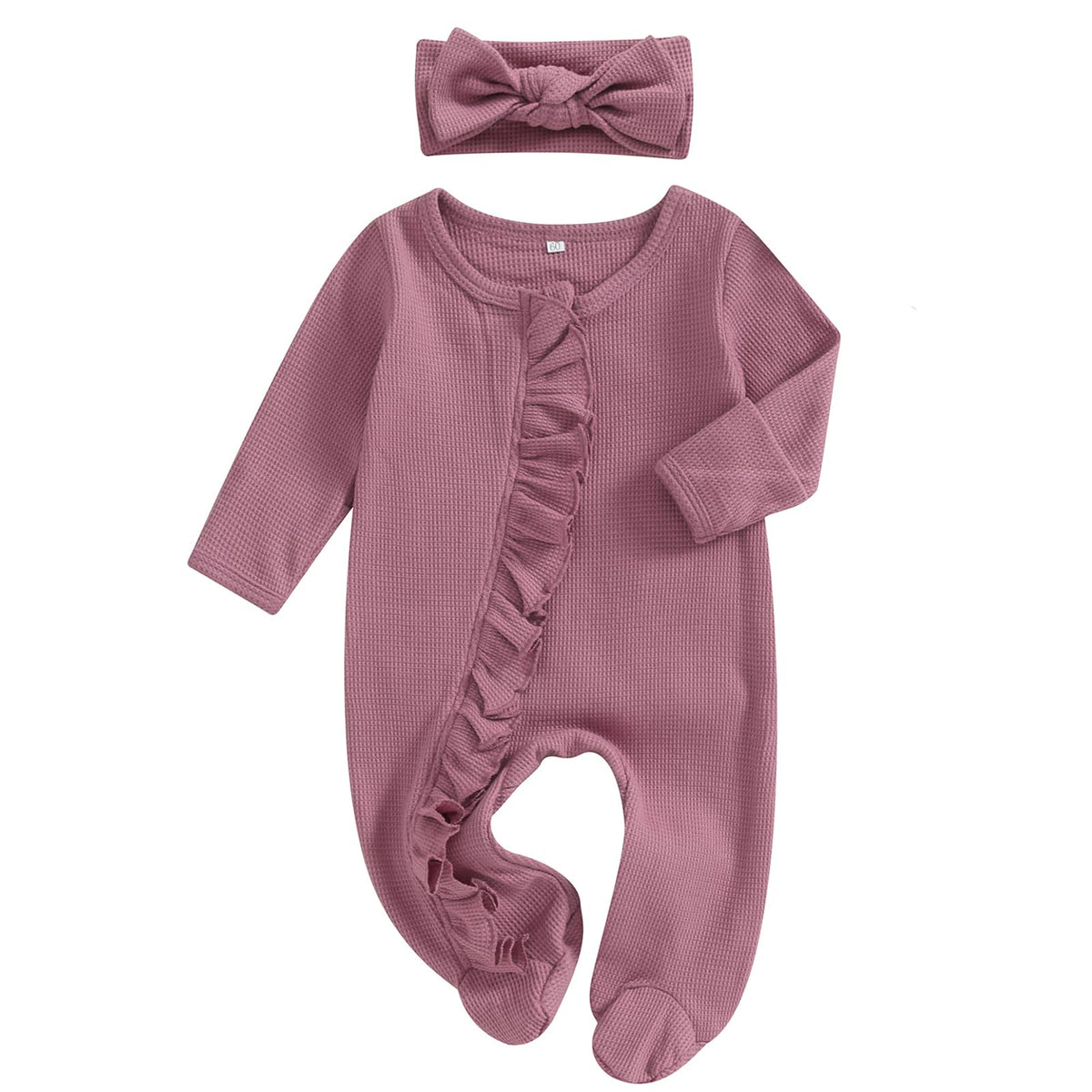 Baby Girl Fall Winter Outfits - Knit Jumpsuit Ruffle Romper Coming Home Outfit (mitten cuff Jumpsuit Purple)