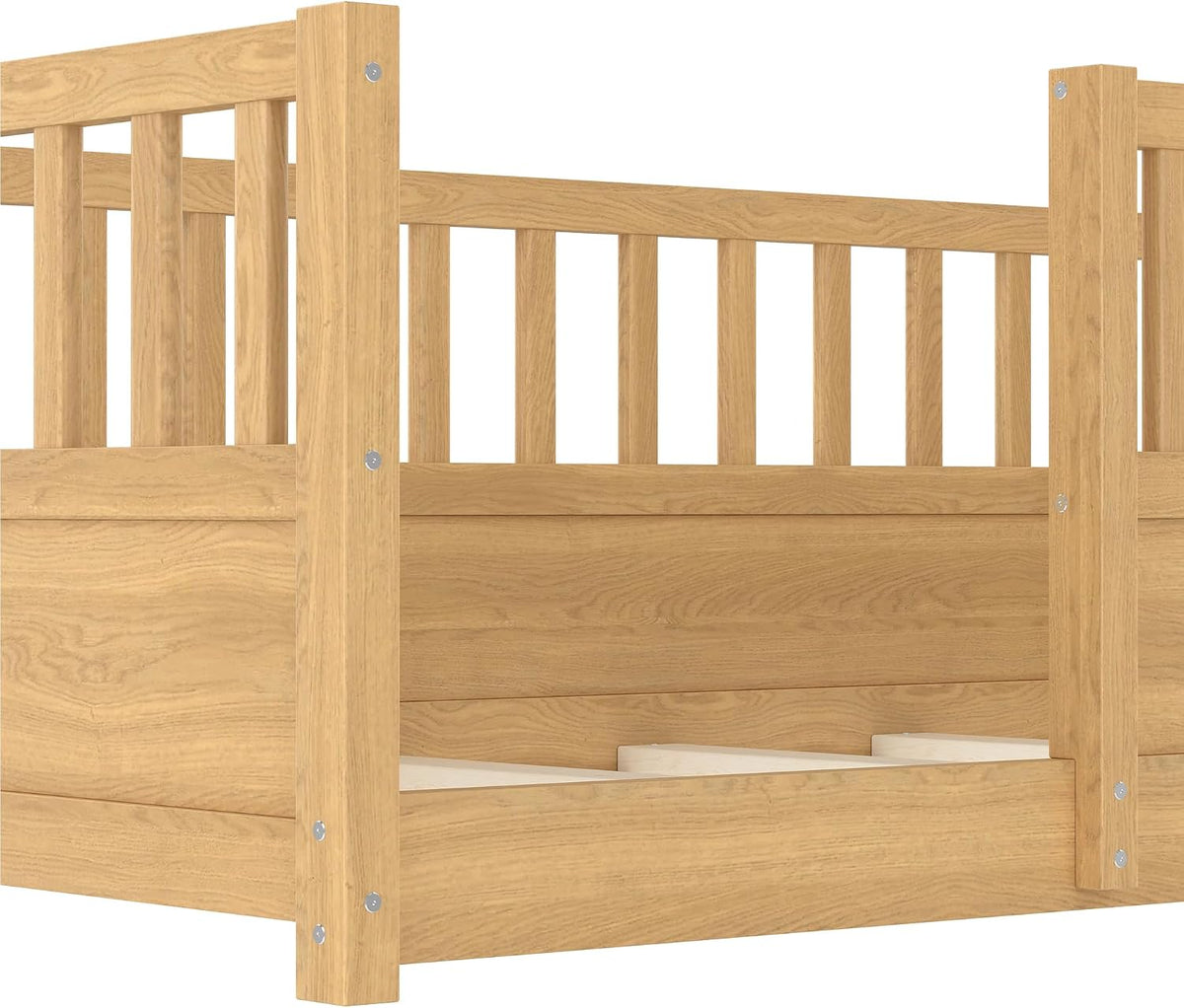 Floor Bed with Slats and High Guardrail, Montessori Floor Bed with Fence, Easy Assemble
