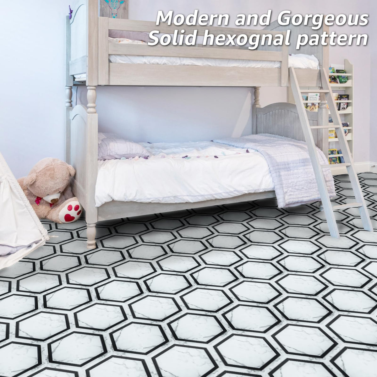 30-Pack Hexagon Peel and Stick Vinyl Floor Tiles, White Marble