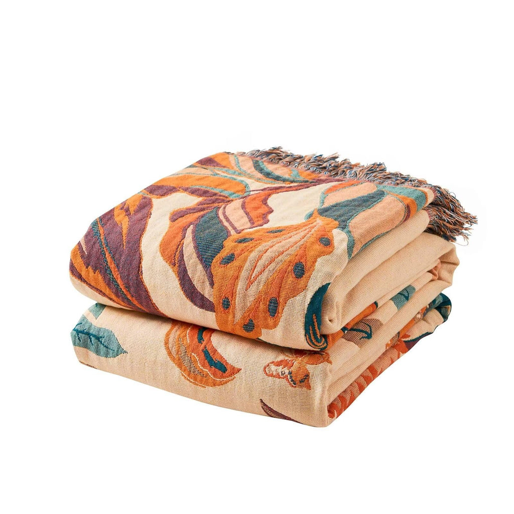 Boho Throw Blanket for Bed, 100% Cotton Soft Rustic Quilt Fall Blanket, 90"x98" Floral Printed Farmhouse Decor Bed