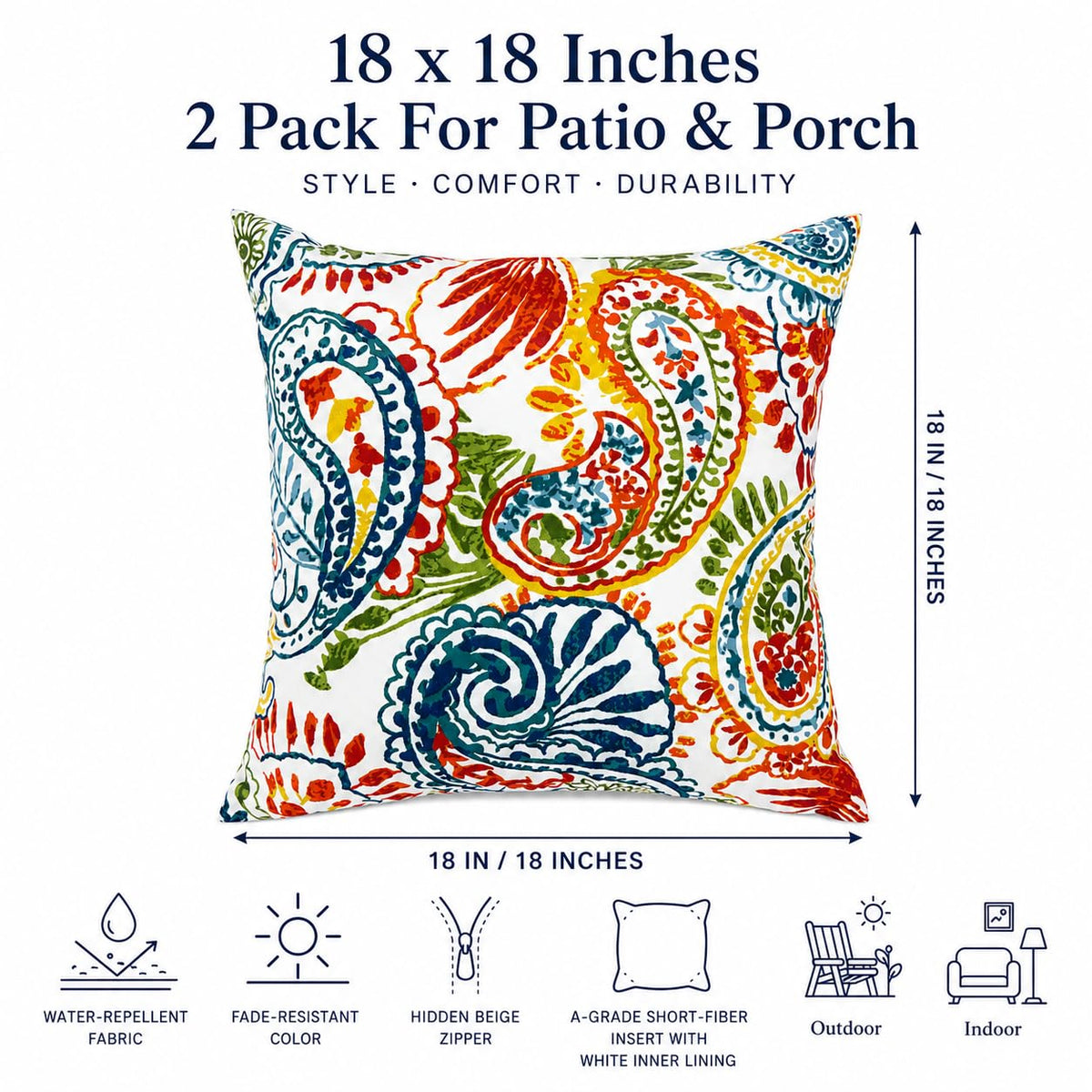 Outdoor/Indoor Throw Pillows with Inserts, 18"x18" Pack of 2