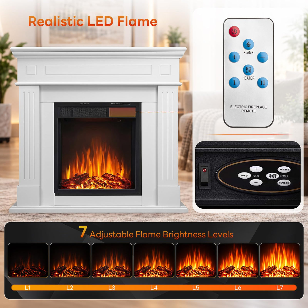 Electric Fireplace with Mantel, Classical white(43inch)