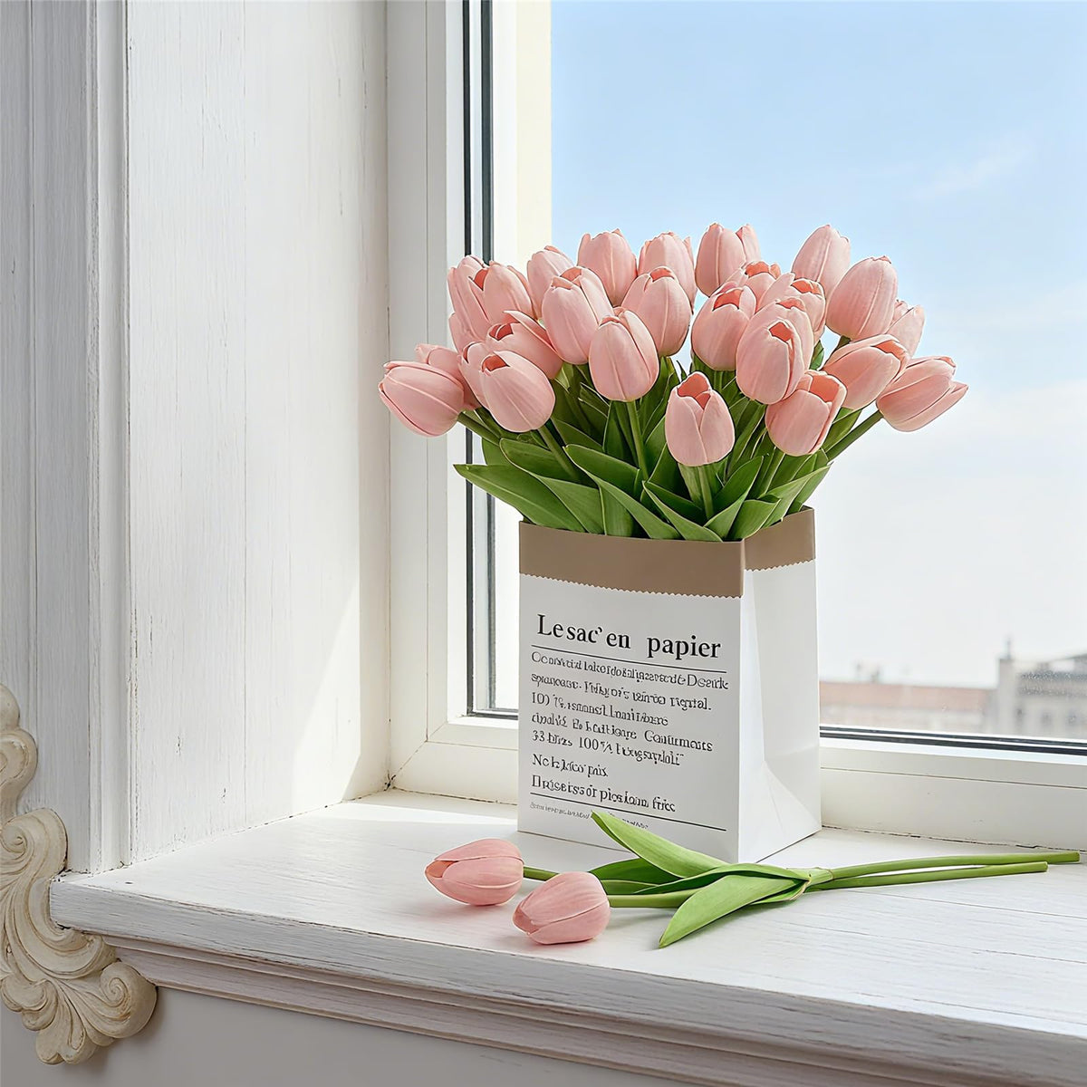 Light Pink Artificial Tulips, 20 Pcs PU Real Touch Faux