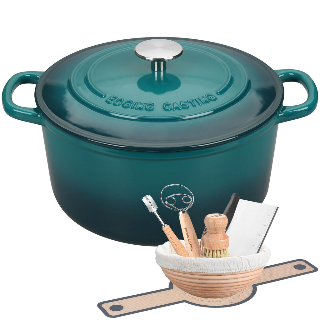 Enameled Cast Iron Dutch Oven with Sourdough Bread Baking Kit, Bread Dutch Oven with Lid, Includes Proofing Basket &