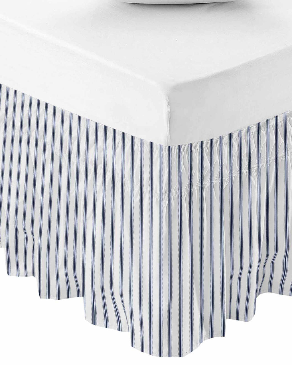 Navy Blue Striped Bed Skirt 16 Inch Drop, Farmhouse Geometric Minimalist Vertical Stripes Adjustable &