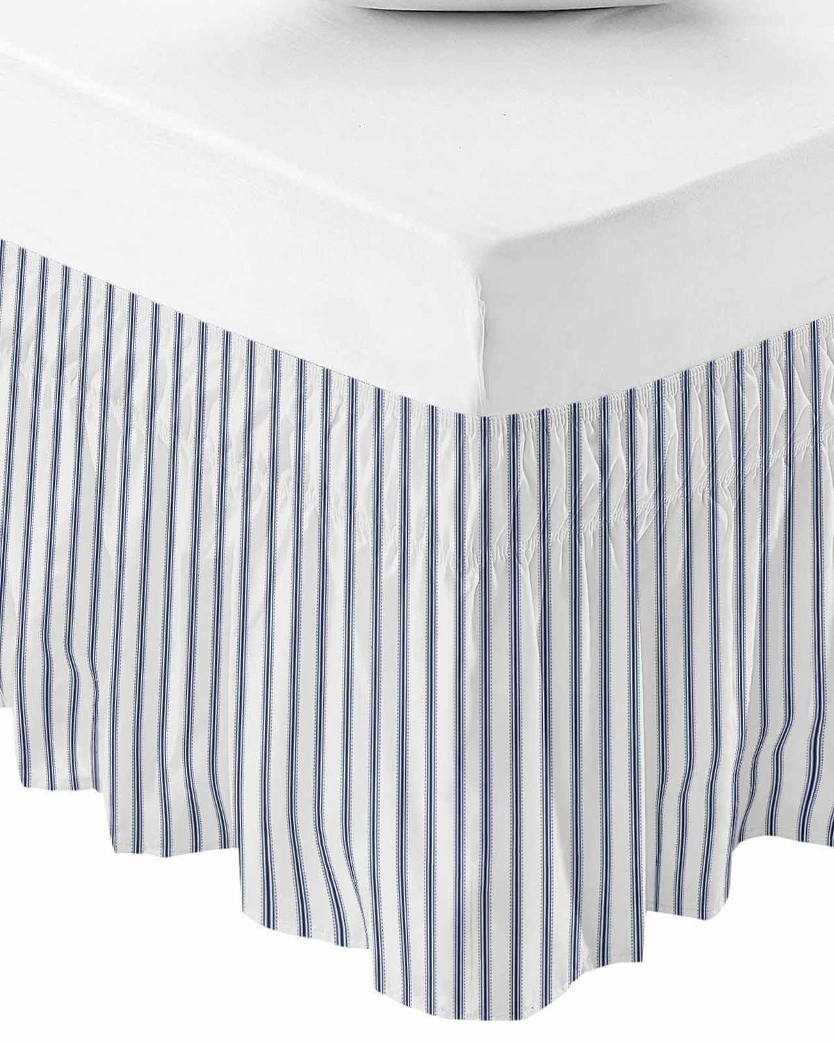Navy Blue Striped Bed Skirt 16 Inch Drop, Farmhouse Geometric Minimalist Vertical Stripes Adjustable &