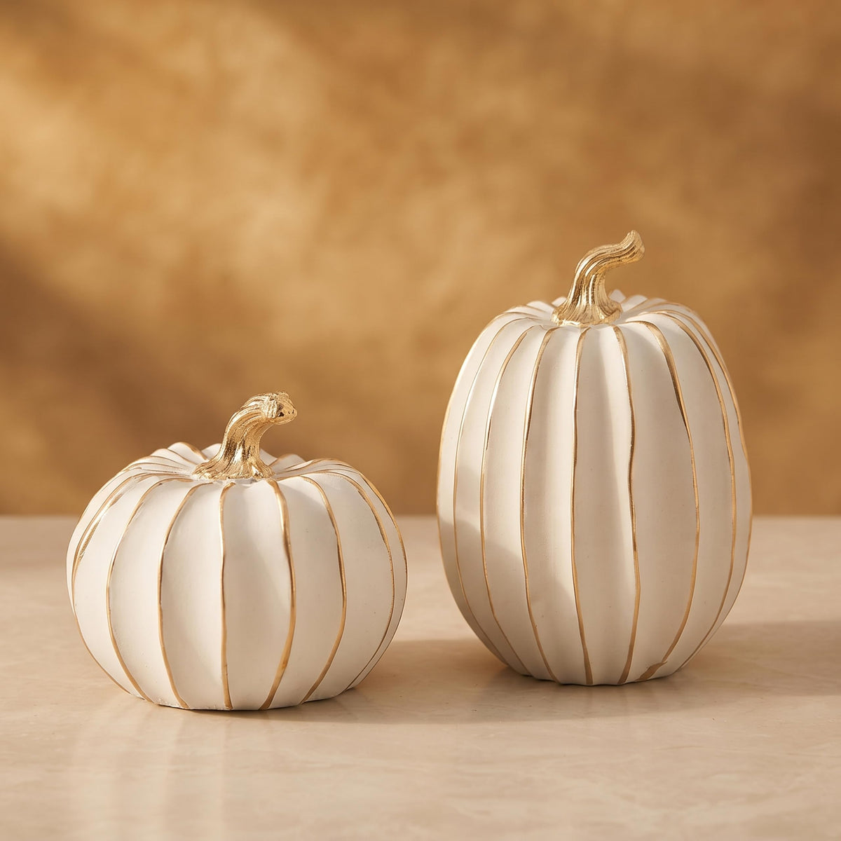Fall Pumpkin Decor, 2Pcs Resin Thanksgiving Fake Pumpkin Figurines