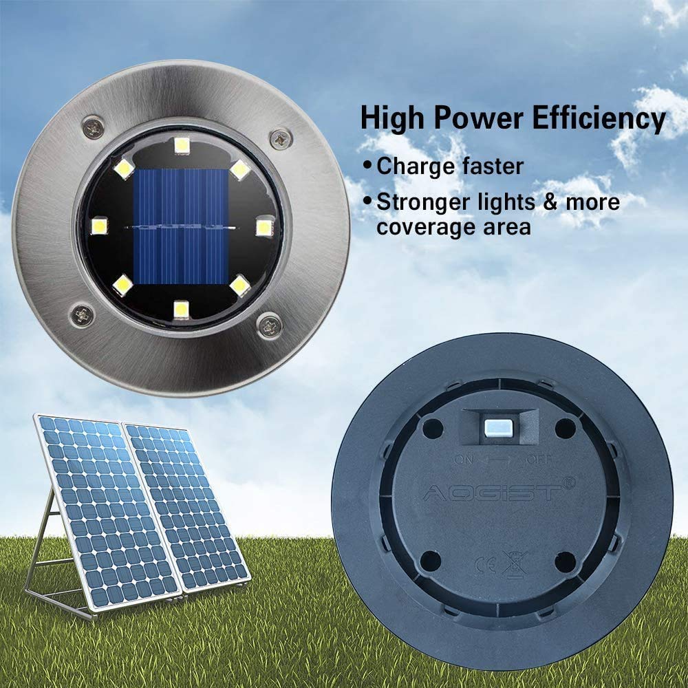 Outdoor Solar Ground Lights, 8 LED Waterproof Garden Disk Lights In-Ground Landscape Lighting for Lawn Patio Pathway