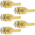 5 Pack Brushed Gold Door Handles, Interior Door Knob Heavy Duty, Flat Square Privacy Door Locks, Keyless Door Leverset