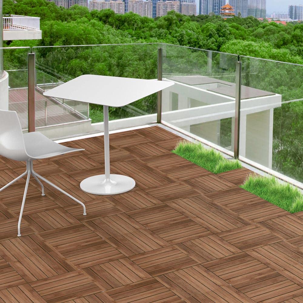 12 x 12in Patio Tiles Wood Floor Deck Tiles Interlocking Wooden Composite Decking Floor Tiles Outdoor for Garage Patio (11PCS)