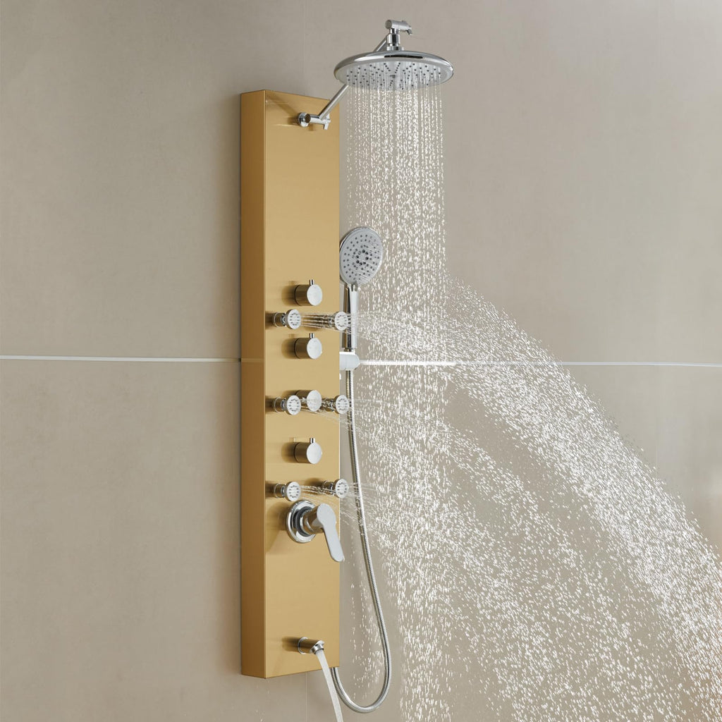 Gold Shower Panel Tower System, 4 Shower Modes Simultaneous Function