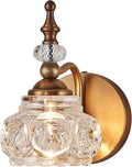 Vintage Wall Sconces, 1-Light Wall Lighting with Crystal Glass Shade, Matte Brushed Antique Brass Finish, Crystal
