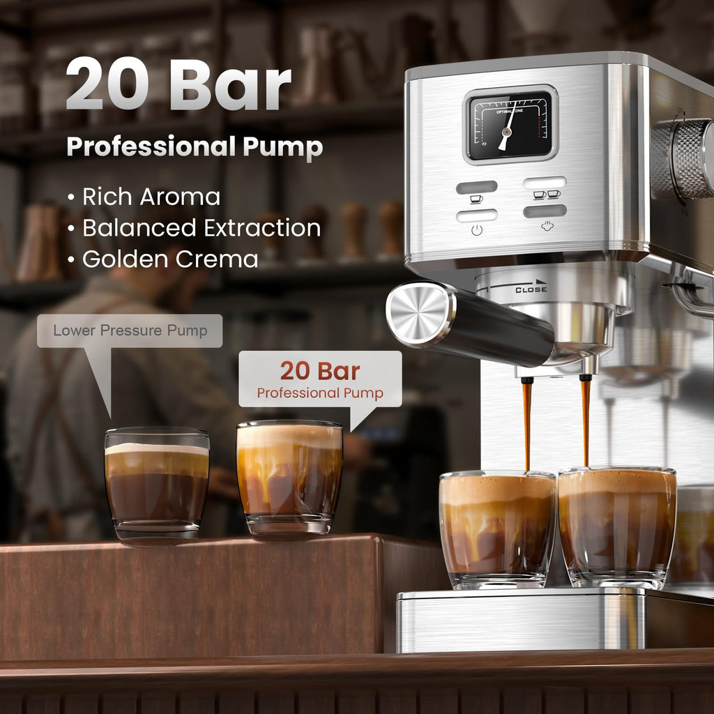 20 Bar Espresso Machine with Milk Frother, Semi-Automatic