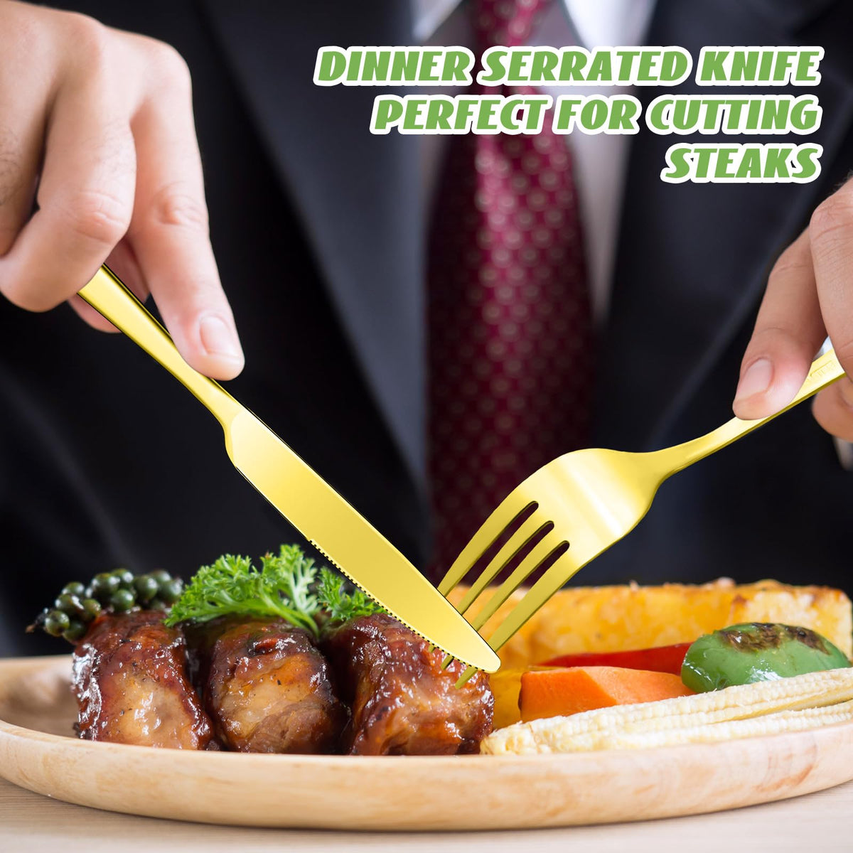 100 Pcs Gold Forks and Knives Stainless Steel Dinner Flatware Set
