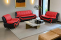 Sectional Sofa Set, Modern Faux Leather Living Room Furniture - 6-Seat Sofa & Loveseat & Chair (C-red/Black)