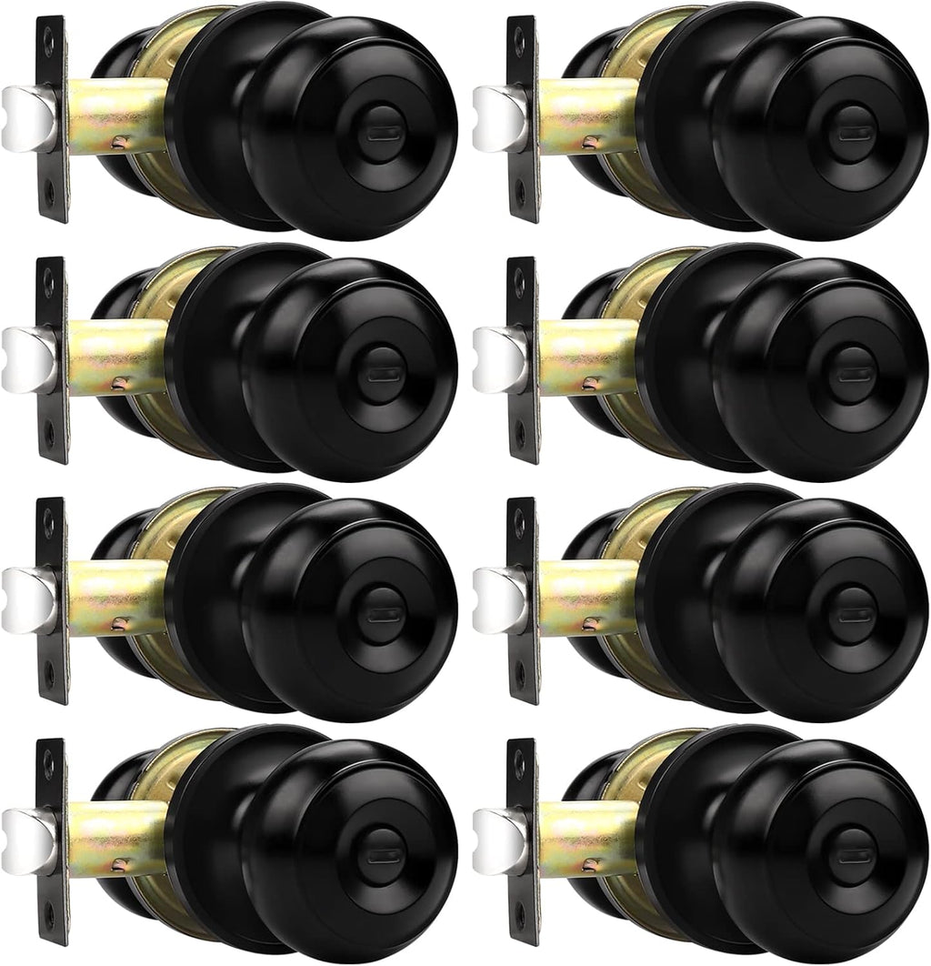Black Door Knobs, Privacy Door Knob Bedroom, Interior Door Knob with Thumb Turning Locking Button, 8 Pack
