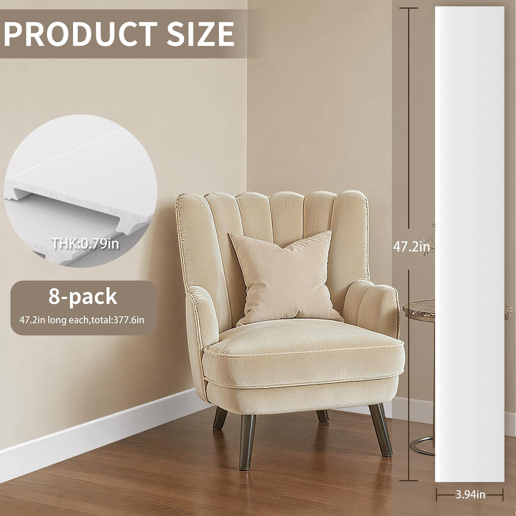 8 Pcs Wall Baseboard Molding Trim Skirting Board, 47.2 x 2.95 Inch
