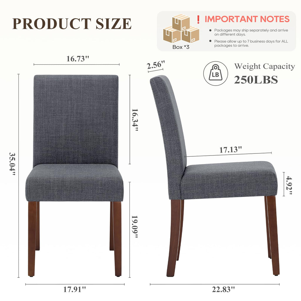 Upholstered Parsons Dining Chairs Set of 6, Modern Dining Room Chairs with Back, Fabric Kitchen Side Chairs with Wood