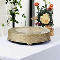 22" Gold Round Embossed Metal Cake Plateau, Large Wedding Cake Stand Riser for Reception & Banquet