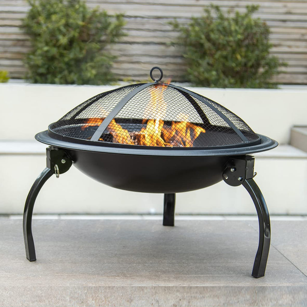 22" BBQ Grill and Firepit/Featuring Mesh Cover, Wooden Handled Stoker & Folding Legs/Lightweight & Portable/Picnics