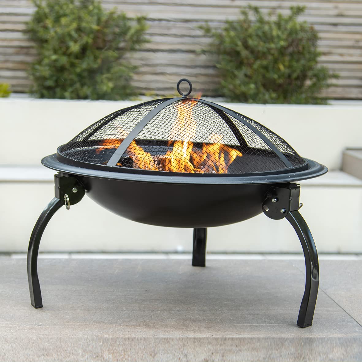22" BBQ Grill and Firepit/Featuring Mesh Cover, Wooden Handled Stoker & Folding Legs/Lightweight & Portable/Picnics