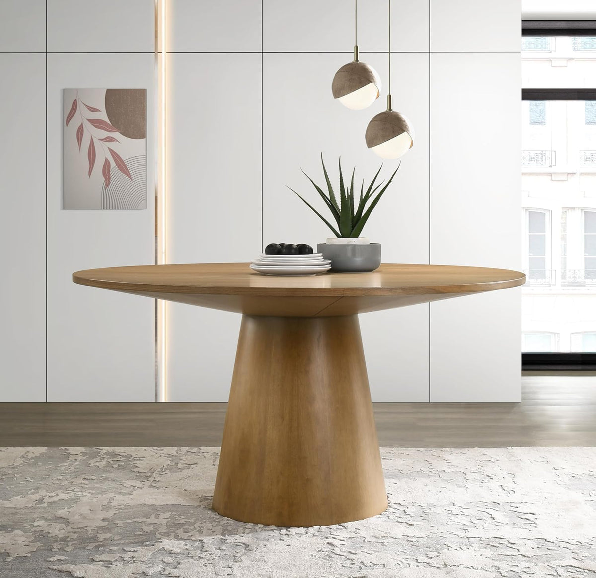 59" Round Dining Table, Mid Century Modern Round Kitchen Table for 4 6 8 People, Farmhouse Dining Table Dining Room
