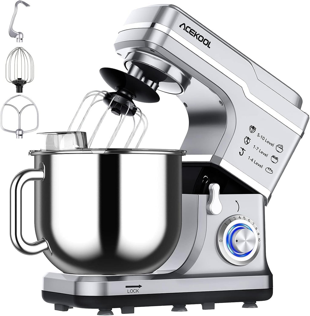 7.5QT Stand Mixer, 660W Kitchen Mixer with 10 Speeds, Silver