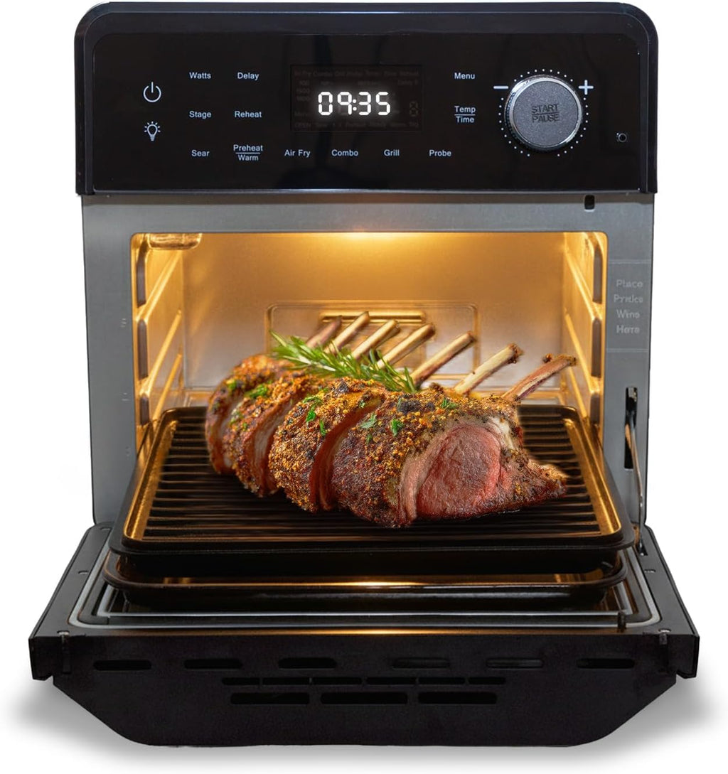 2026 Air Fryer Oven & Grill Comb, Plug-in Powered Grill Plate for True Char Flavor & Marks, 2-Layer Glass Door, Cooler