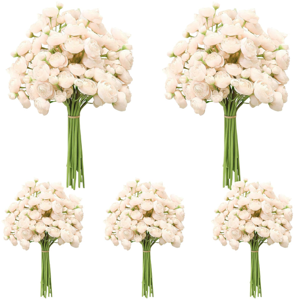 5 Bouquets Cream Ranunculus Artificial Flowers