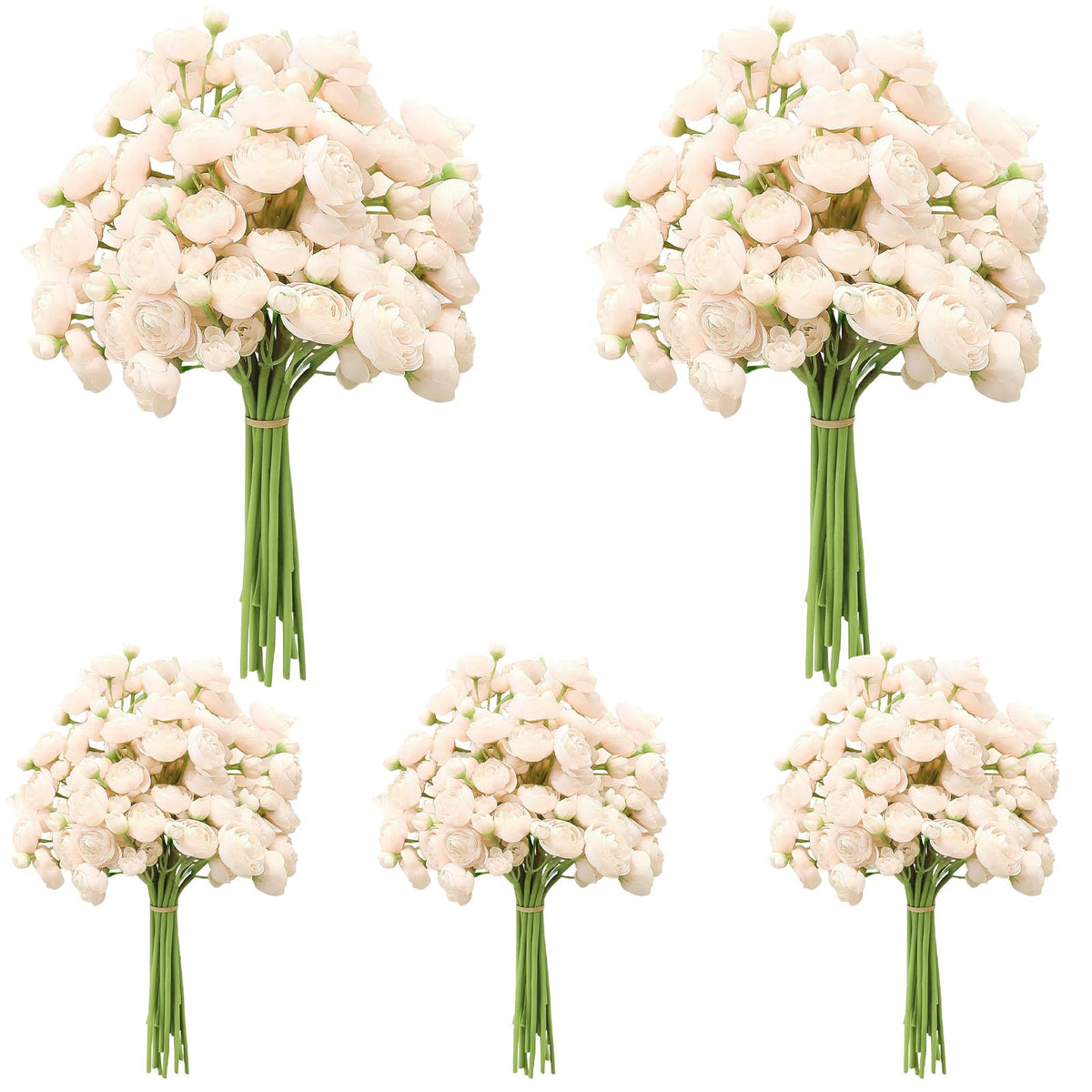 5 Bouquets Cream Ranunculus Artificial Flowers