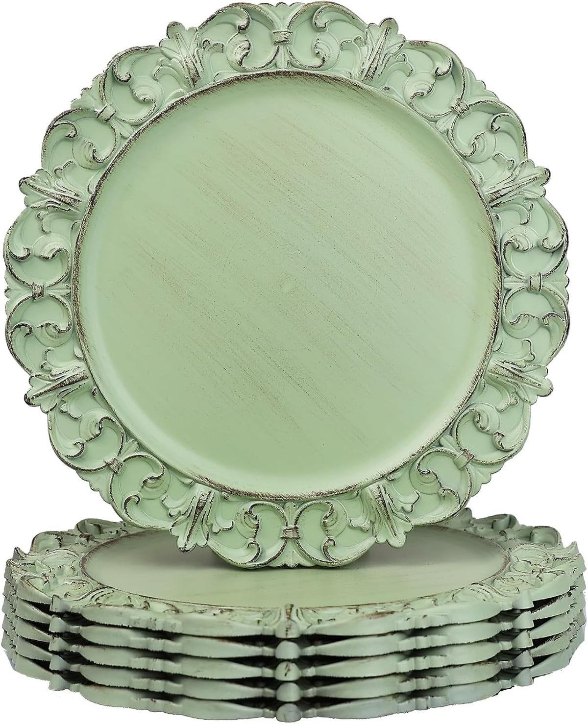 Green Charger Plates Set of 6, Decorative Table Plastic Chargers for Dinner Plates, Party, Wedding, Thanksgiving