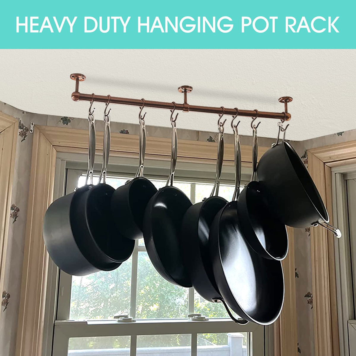 Stainless Steel Pot and Pan Hanger: 23.7 Inch Wall Mounted Hanging Pots and Pans Rack with Hooks (Antique Copper)