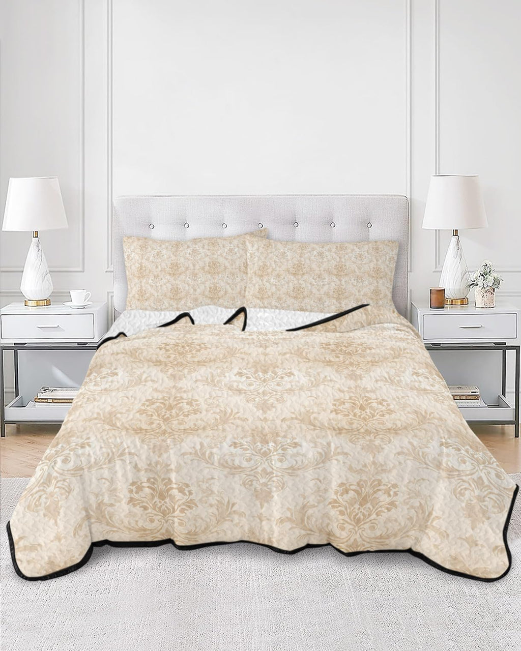 Quilt Set, Vintage Brocade Classic Floral Lightweight Bedspread Coverlet Set Soft Microfiber Summer Quilt