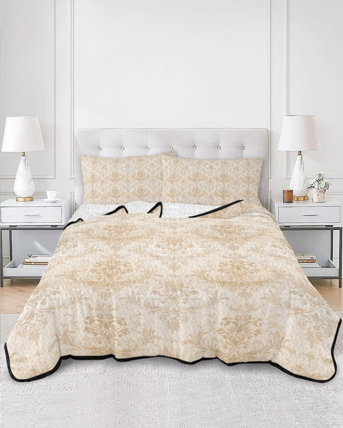 Quilt Set, Vintage Brocade Classic Floral Lightweight Bedspread Coverlet Set Soft Microfiber Summer Quilt