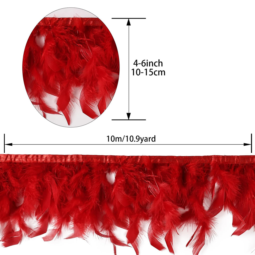 Red Turkey Feathers Trim Fringe 10Yard 4-6inch